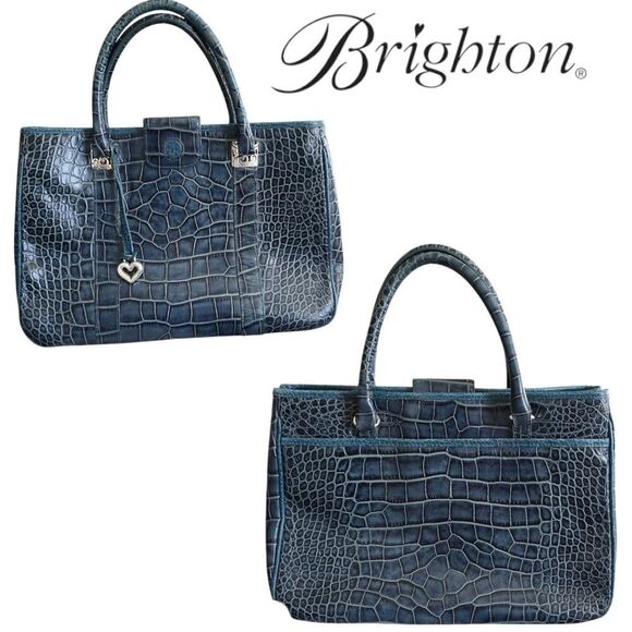Brighton Turquoise Teal Monroe Croc Embossed Leather Top-Handle Purse Bag Womens - Picture 7 of 7